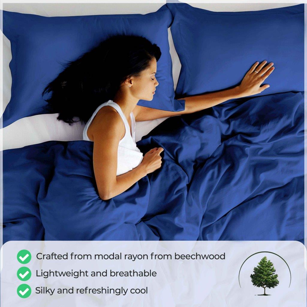 300 Thread Count Modal from Beechwood Solid Duvet Cover Set - Navy Blue