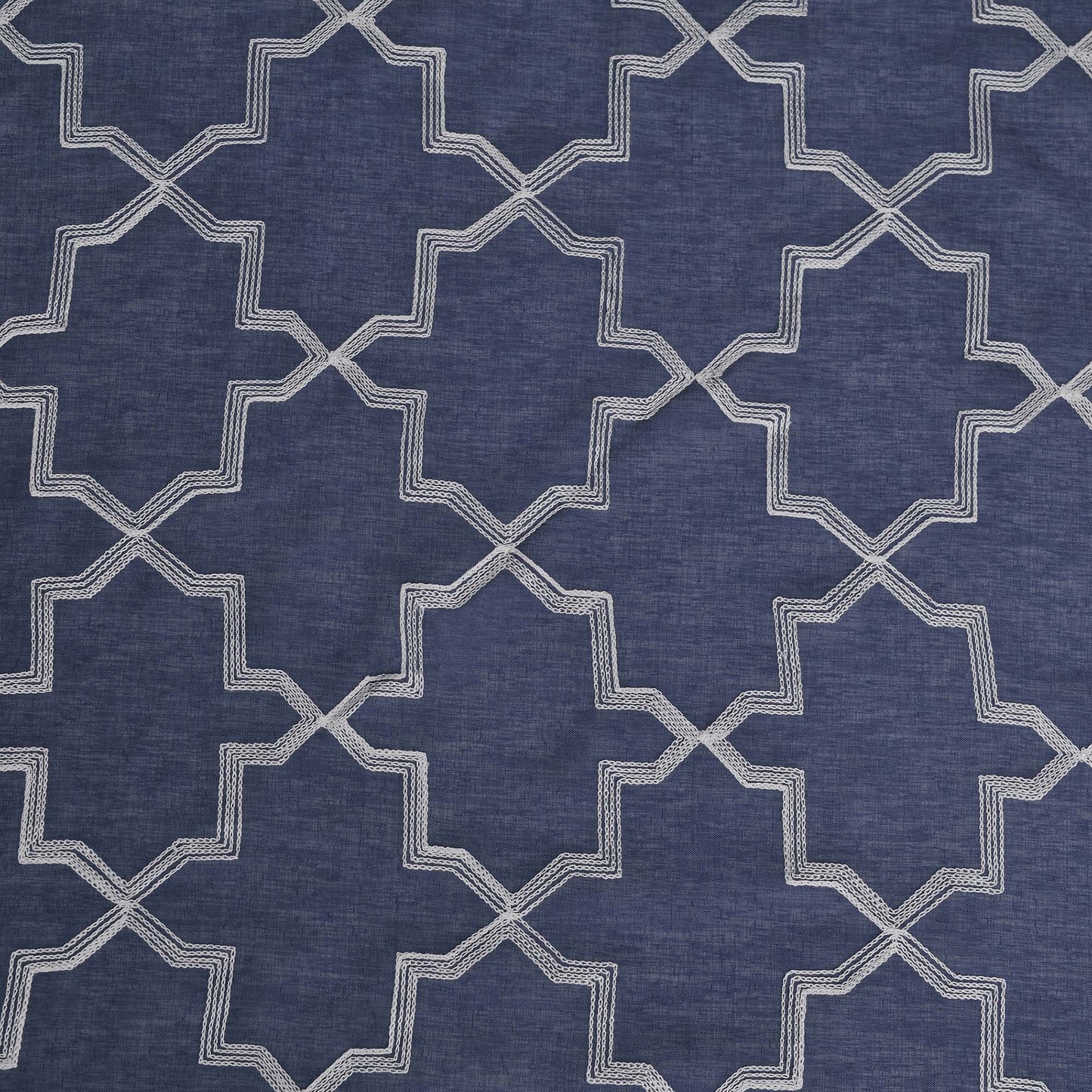Embroidered Quatrefoil Semi Sheer 2 Piece Curtain Panel Set - NavyBlue