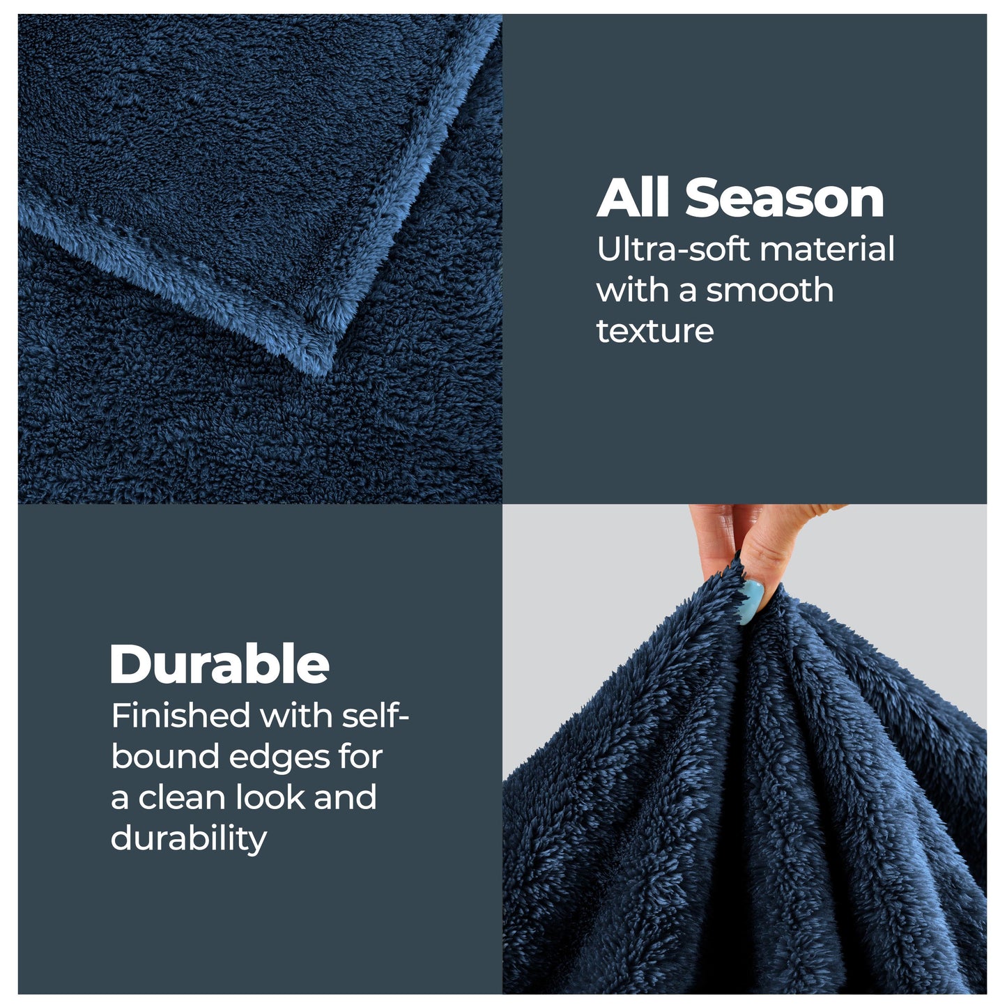 Fleece Plush Medium Weight Fluffy Soft Solid Decorative Blanket - NavyBlue