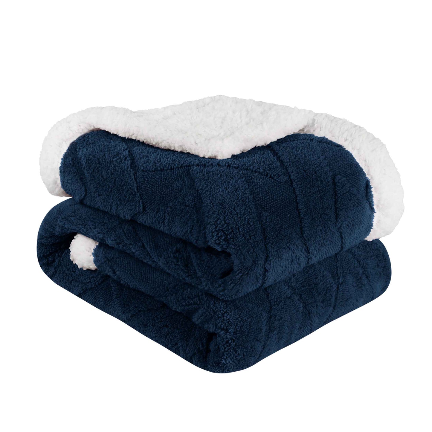 Nuuk Jacquard Lattice Fleece Plush Fluffy Sherpa Reversible Blanket - NavyBlue