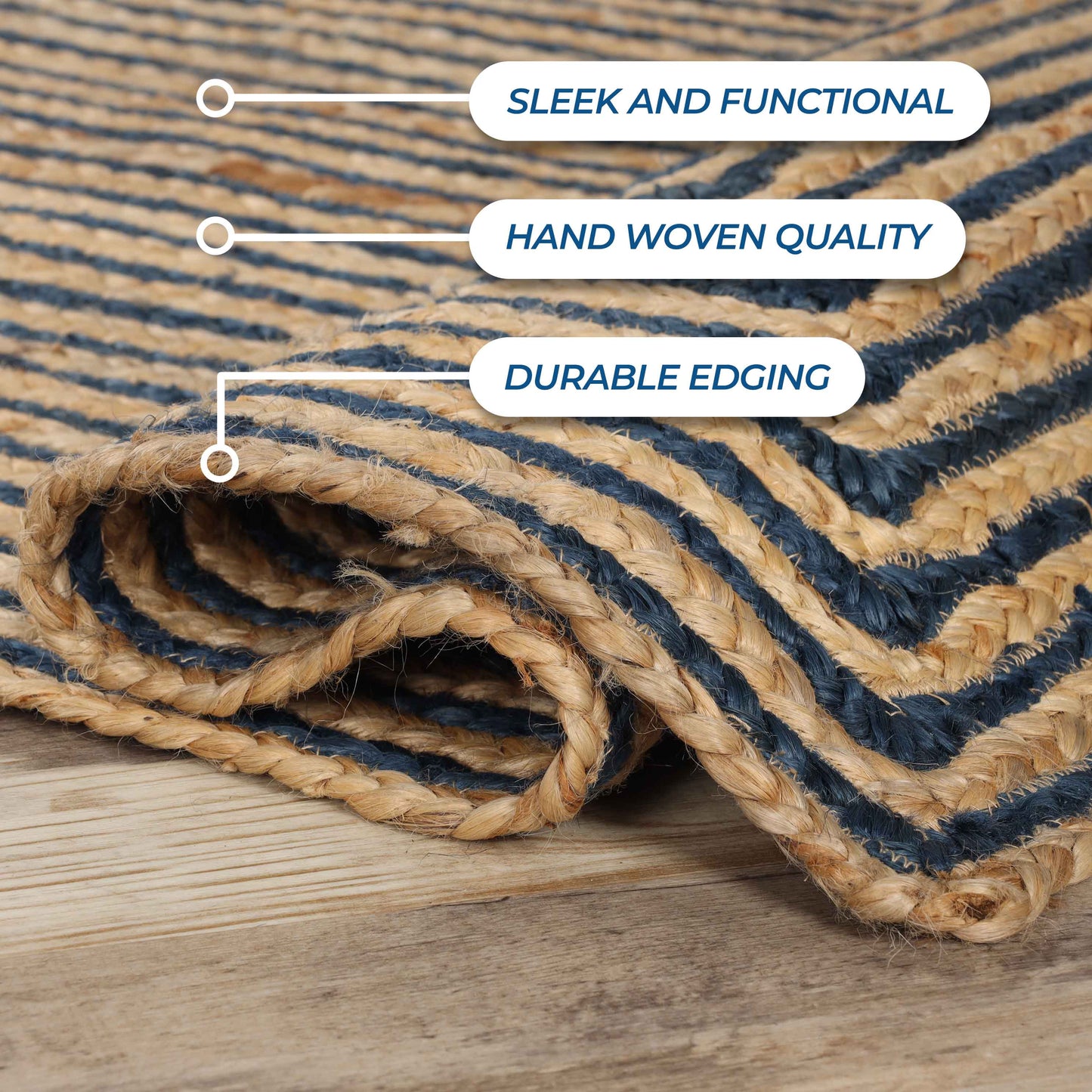 Braided Jute Reversible Round Indoor Outdoor Area Rug - NavyBlue