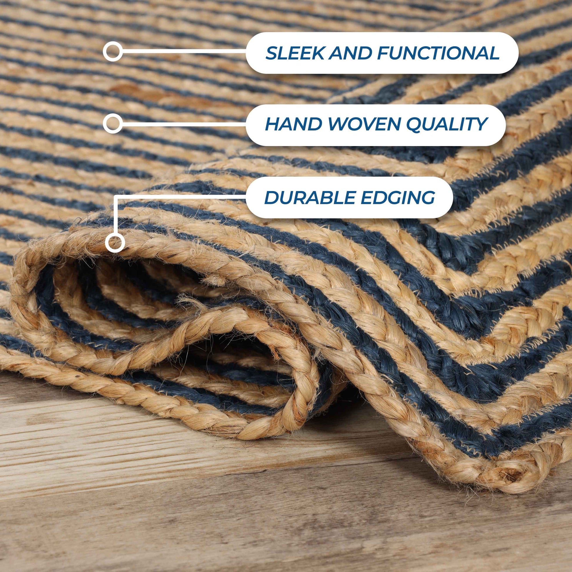 Braided Jute Reversible Round Indoor Outdoor Area Rug - NavyBlue