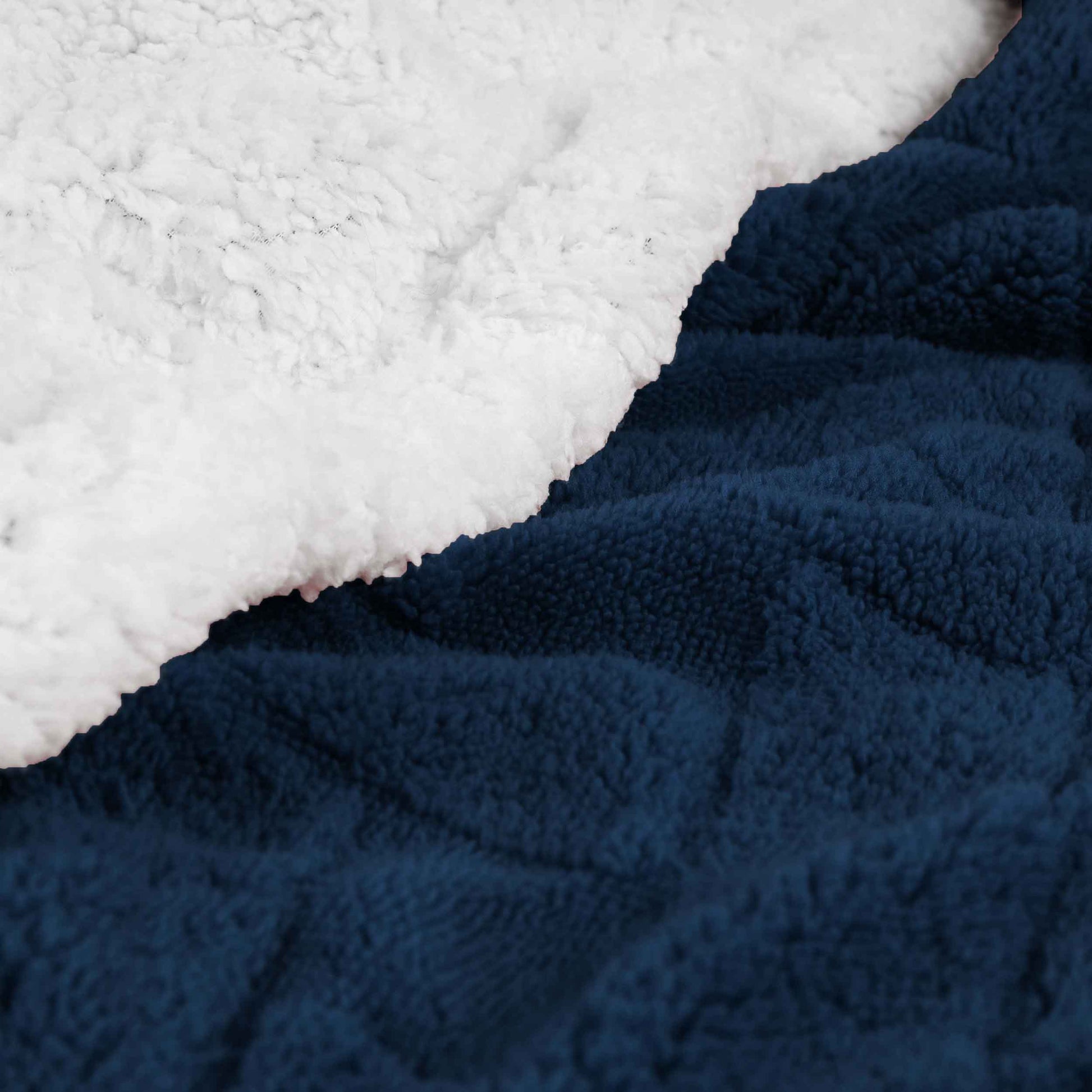 Nuuk Jacquard Lattice Fleece Plush Fluffy Sherpa Reversible Blanket - NavyBlue
