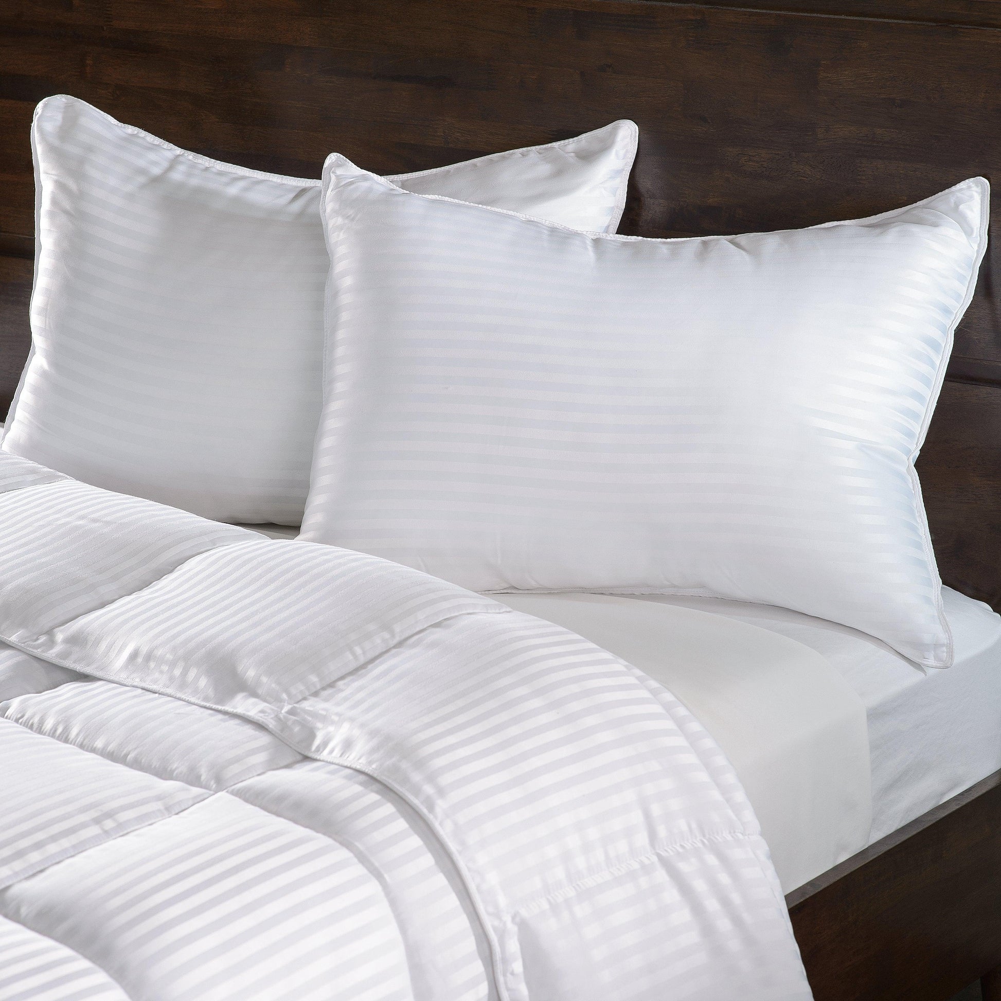 Medium Density Down Alternative Striped Pillows, Set of 2 and 4 -White