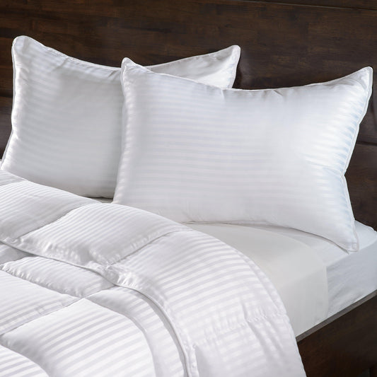 Medium Density Down Alternative Striped Pillows, Set of 2 and 4 -White