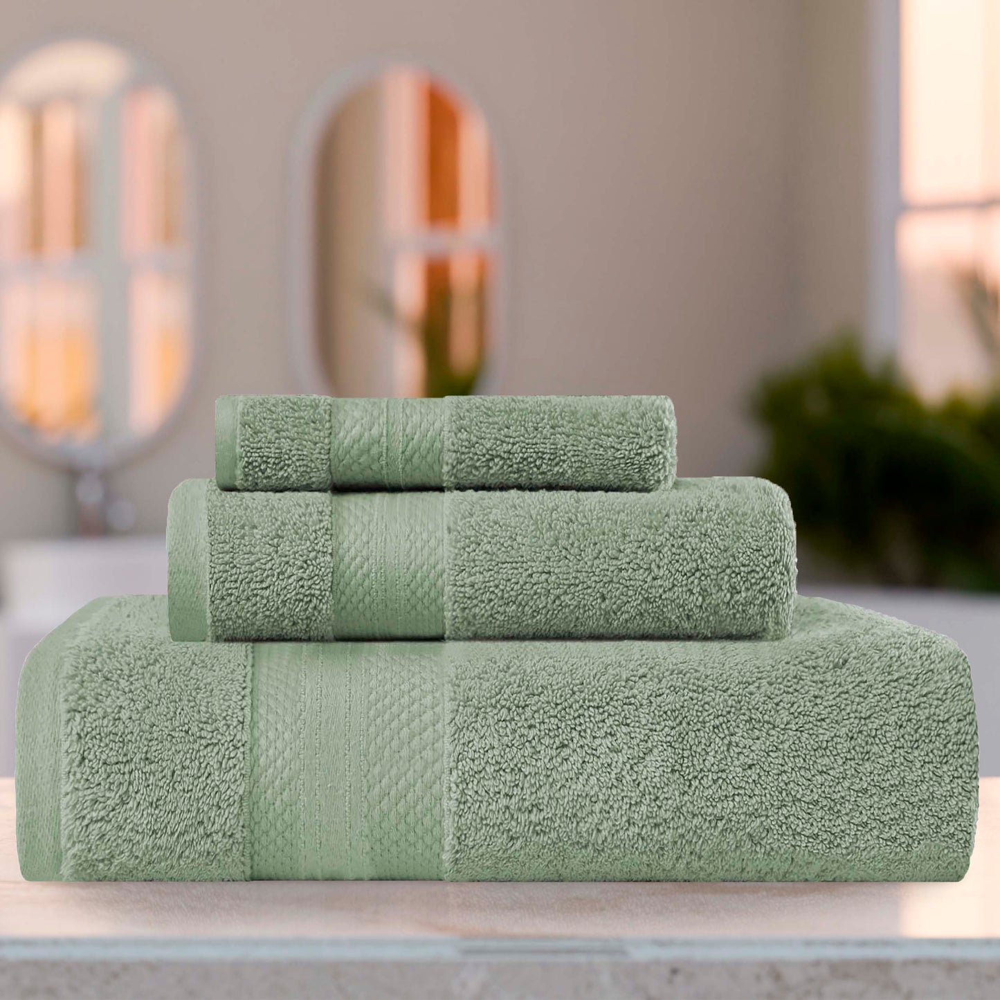 Superior Premium Turkish-Cotton Assorted Towel Set - Olive Green