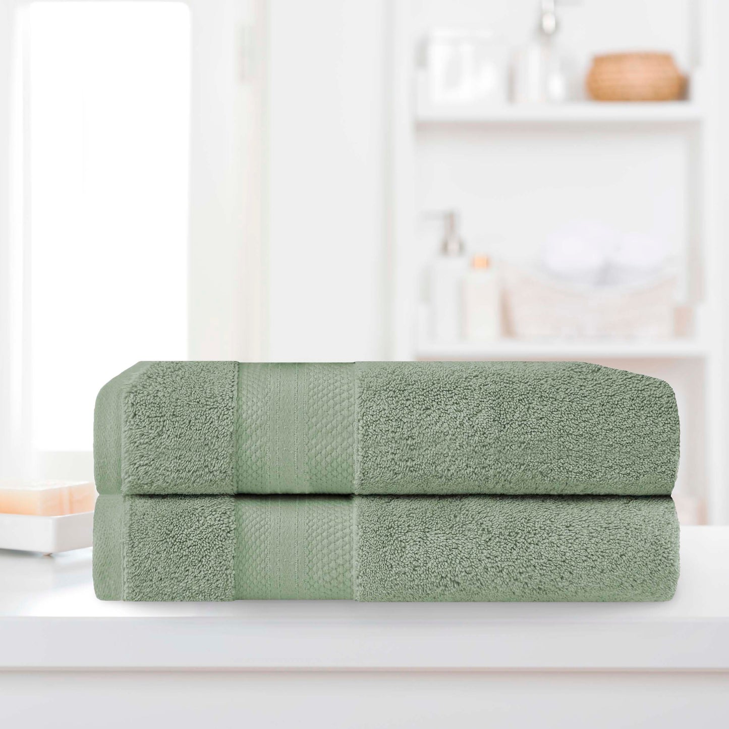 Superior Premium Turkish-Cotton Assorted Towel Set - Olive Green