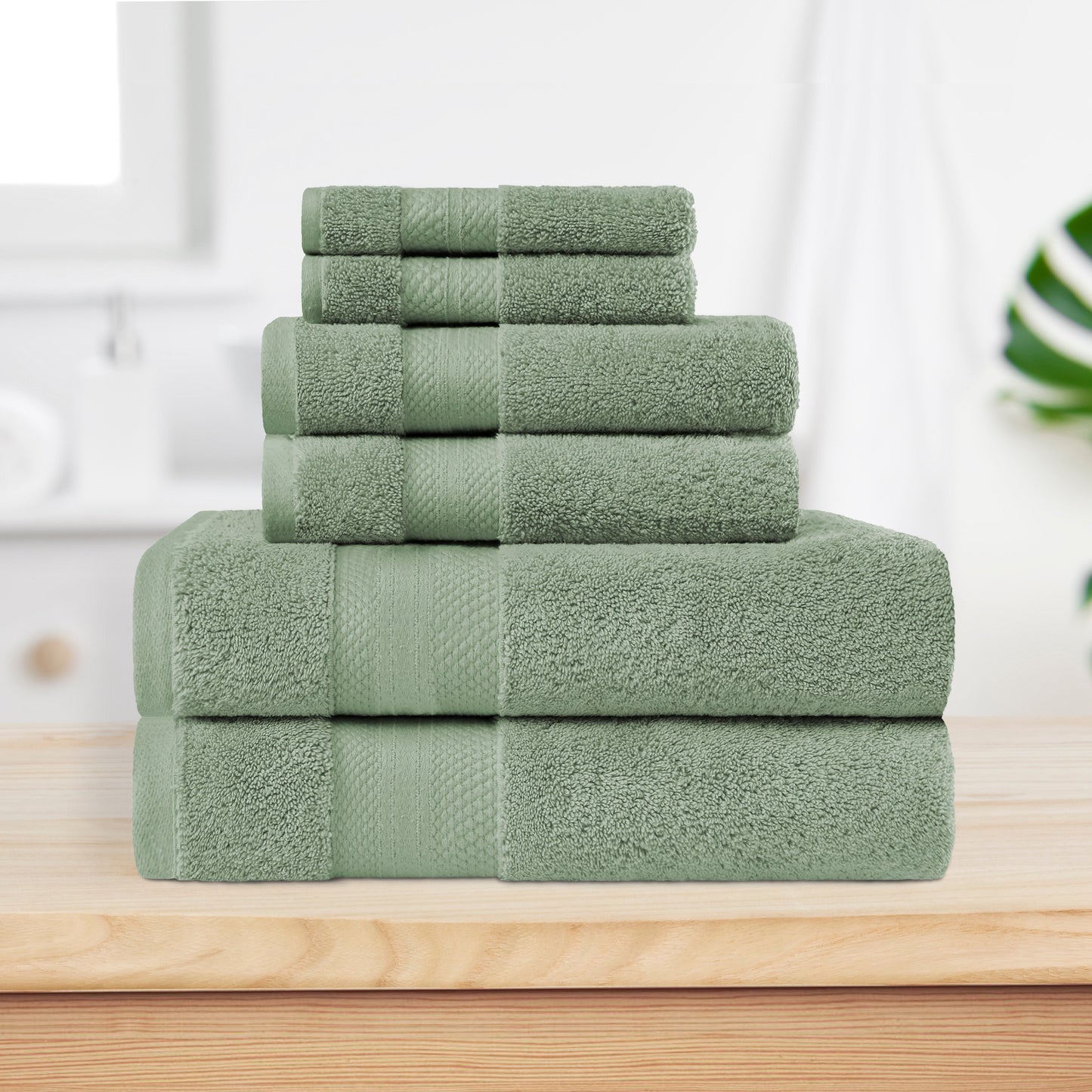 Superior Premium Turkish-Cotton Assorted Towel Set - Olive Green