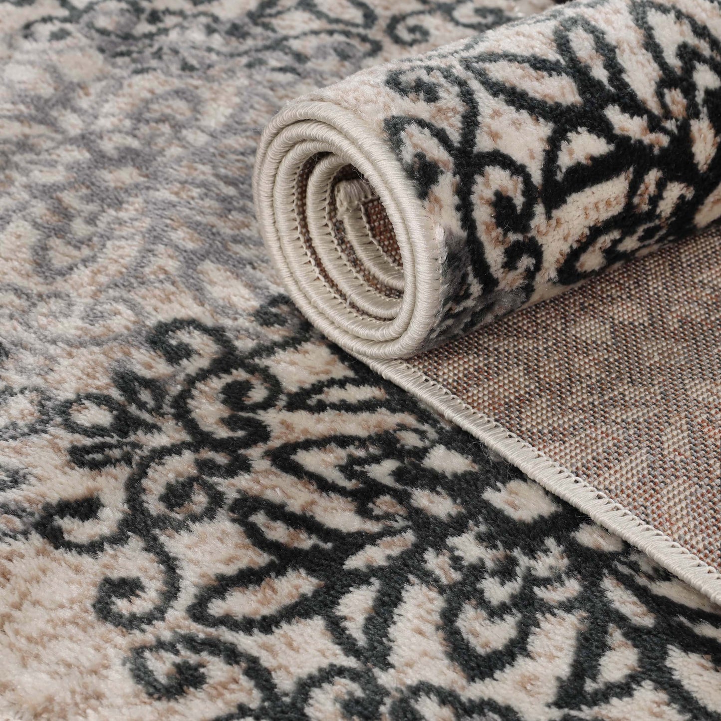 Leigh Traditional Floral Scroll Indoor Area Rug or Runner Rug Or Door Mat - Oatmeal