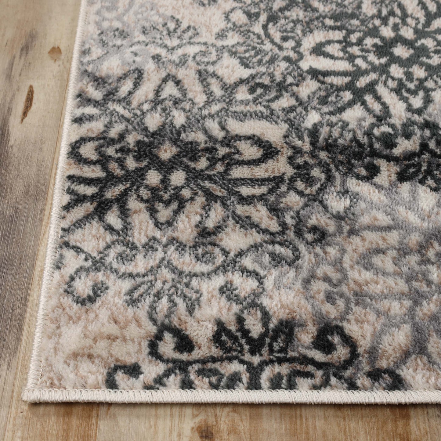 Leigh Traditional Floral Scroll Indoor Area Rug or Runner Rug Or Door Mat - Oatmeal