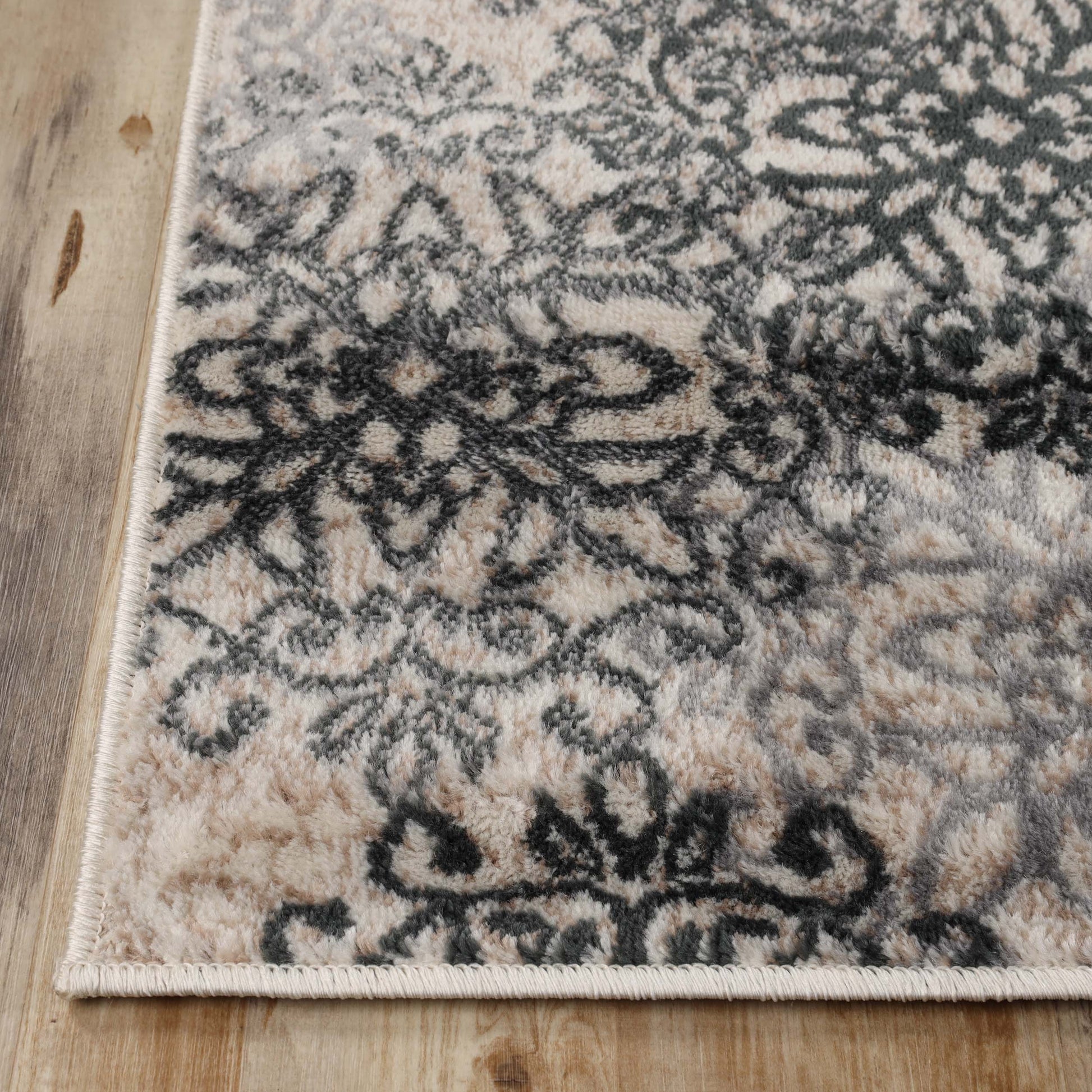 Leigh Traditional Floral Scroll Indoor Area Rug or Runner Rug Or Door Mat - Oatmeal