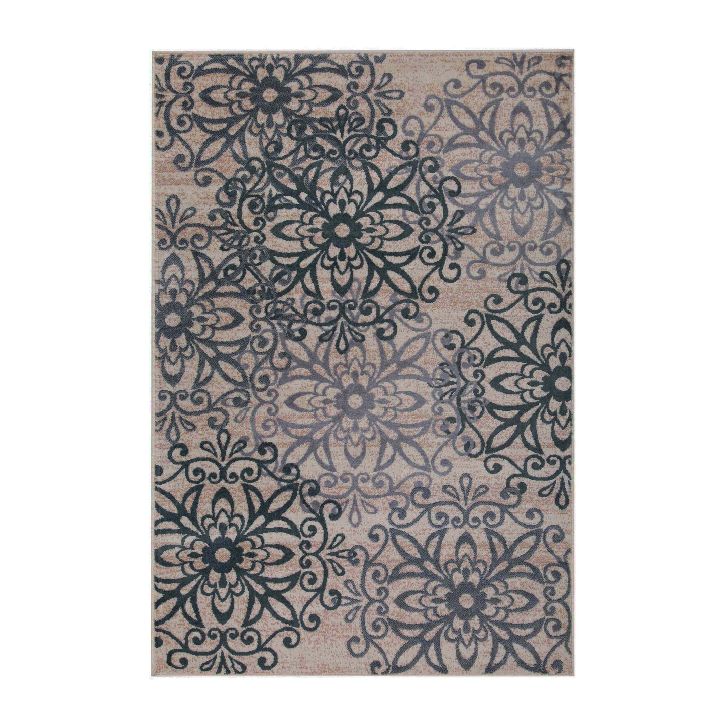 Leigh Traditional Floral Scroll Indoor Area Rug or Runner Rug Or Door Mat - Oatmeal