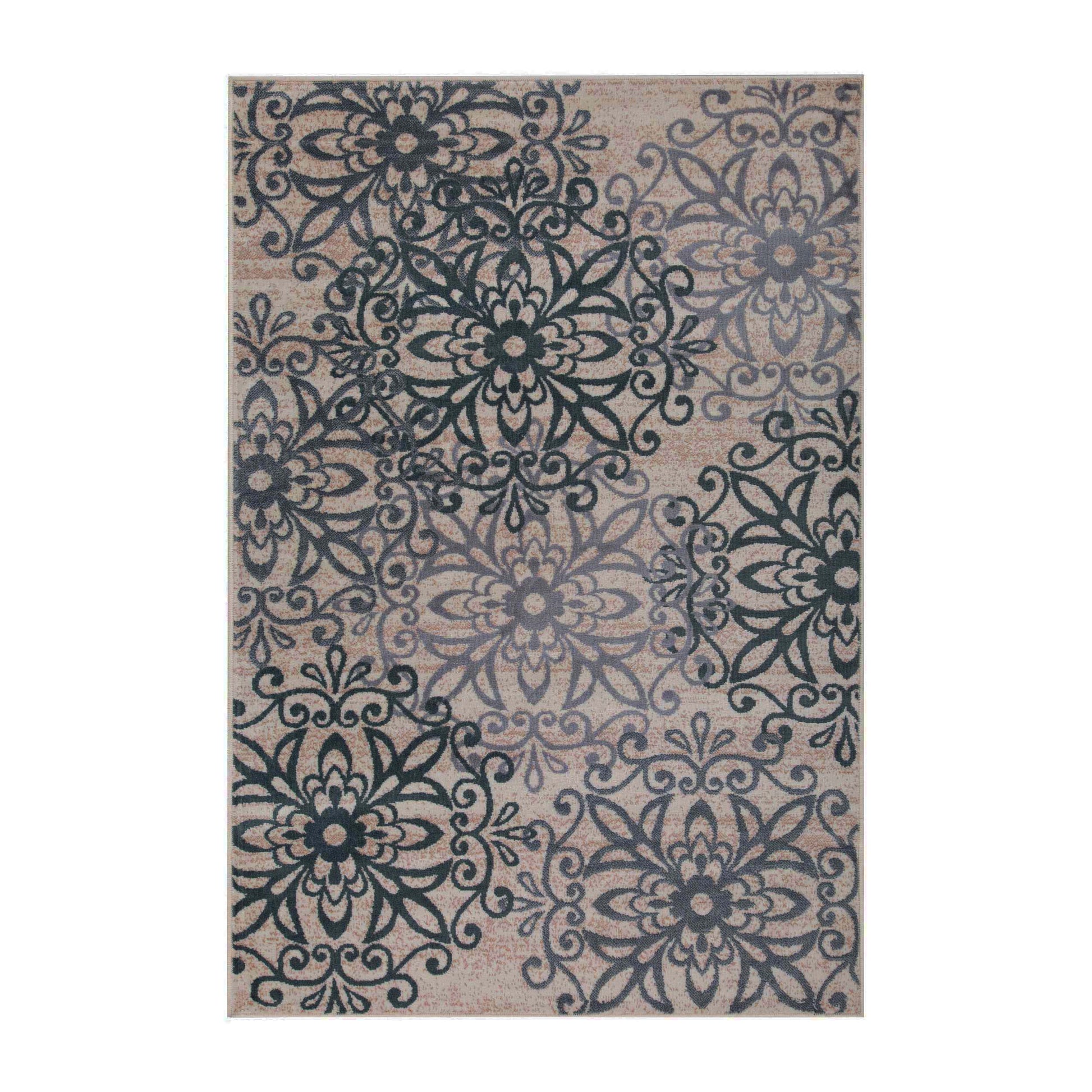 Leigh Traditional Floral Scroll Indoor Area Rug or Runner Rug Or Door Mat - Oatmeal