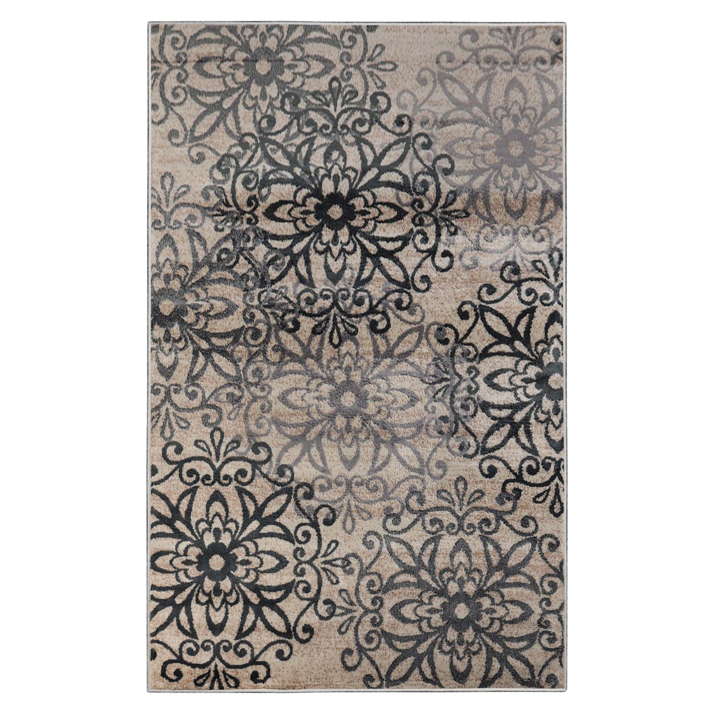 Leigh Traditional Floral Scroll Indoor Area Rug or Runner Rug Or Door Mat - Oatmeal
