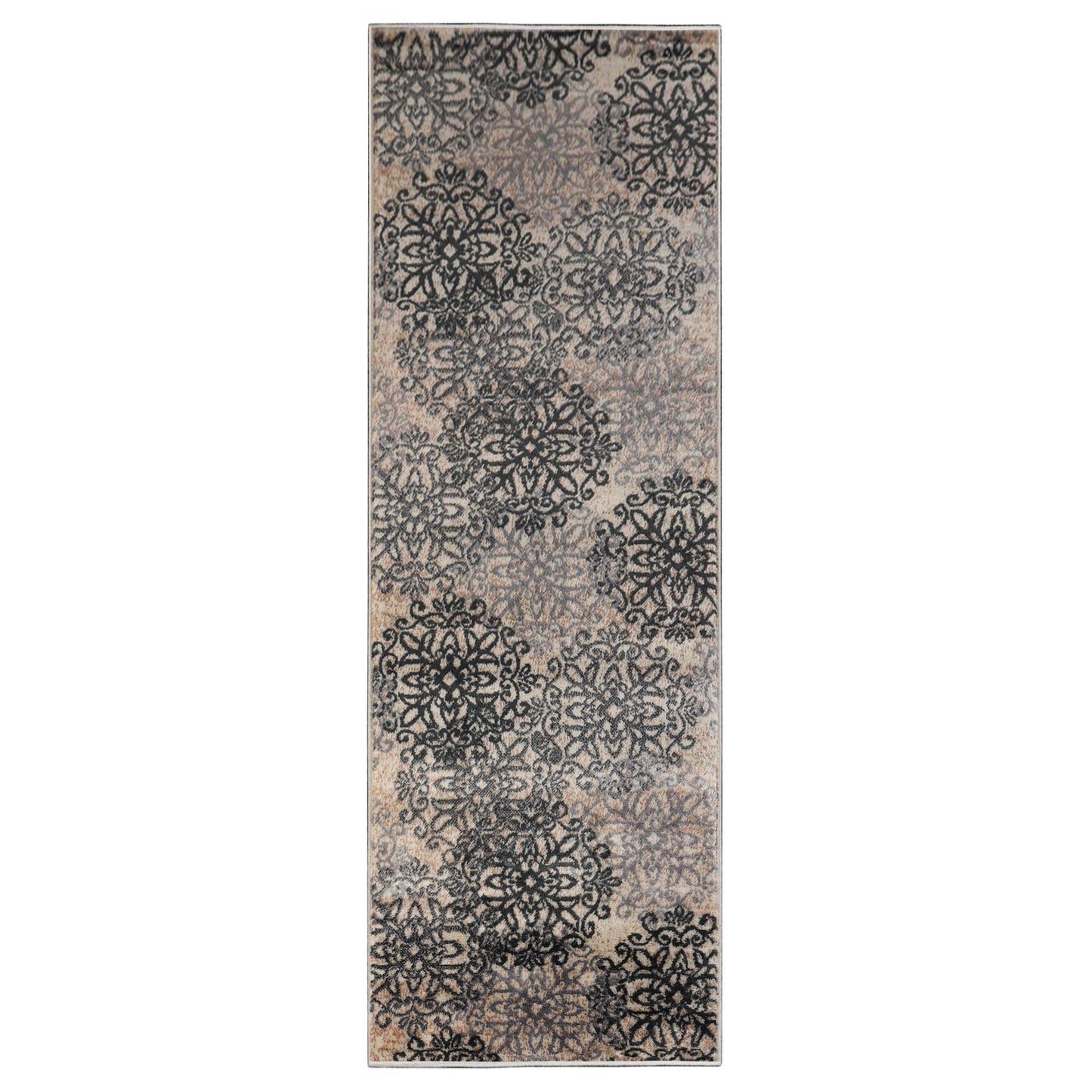 Leigh Traditional Floral Scroll Indoor Area Rug or Runner Rug Or Door Mat - Oatmeal