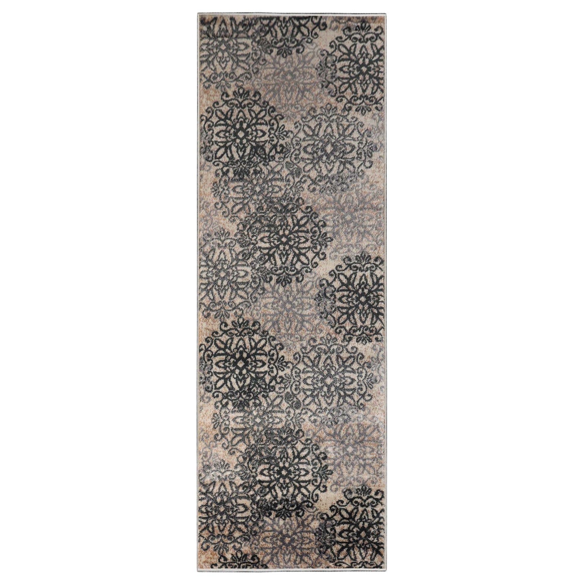 Leigh Traditional Floral Scroll Indoor Area Rug or Runner Rug Or Door Mat - Oatmeal