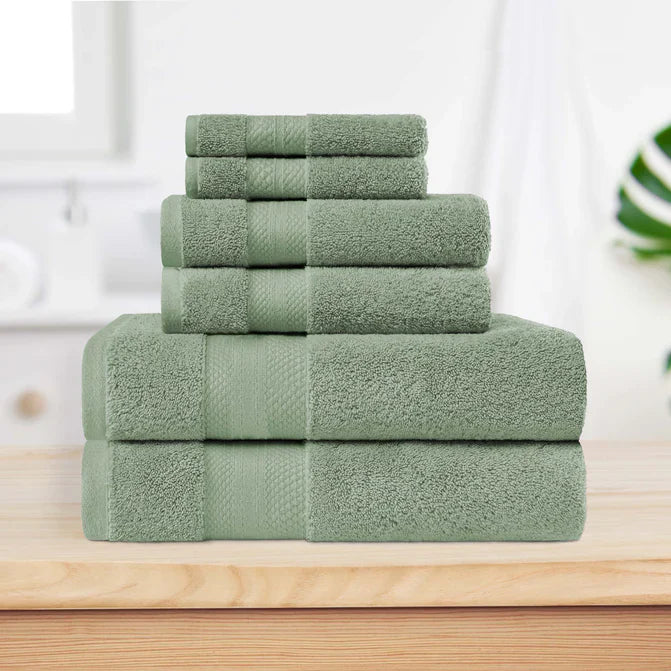 Turkish Cotton Highly Absorbent Solid 6 Piece Towel Set - OliveGreen