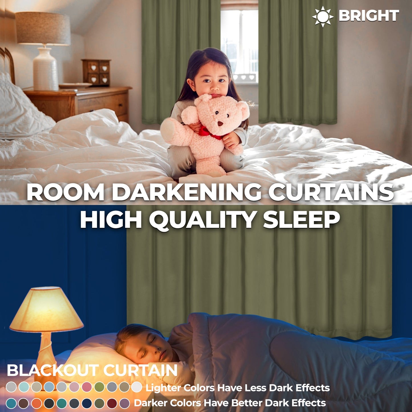 Solid Room Darkening Rod Pocket Blackout Curtain Panels, Set of 2 - OliveGreen