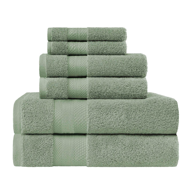 Turkish Cotton Highly Absorbent Solid 6 Piece Towel Set - OliveGreen