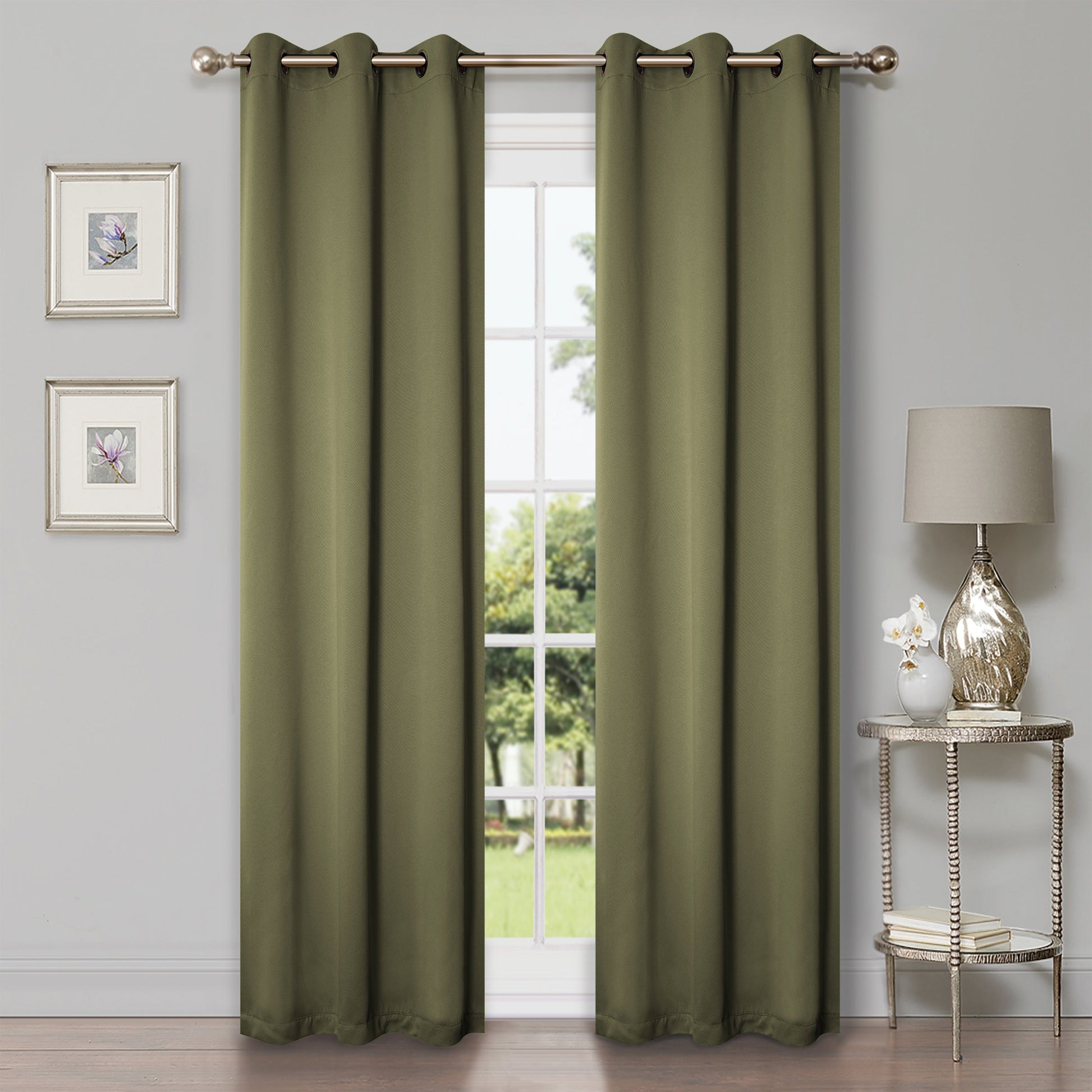 Solid Machine Washable Room Darkening Blackout Curtains, Set of 2 - OliveGreen