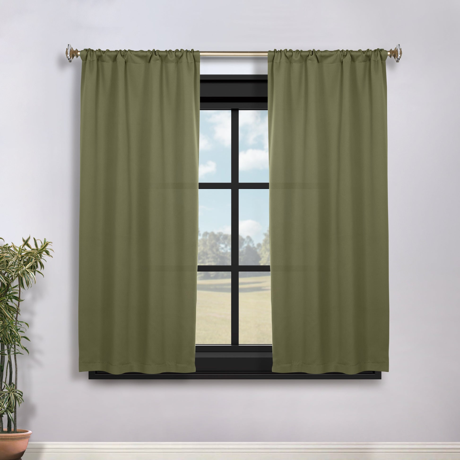 Solid Room Darkening Rod Pocket Blackout Curtain Panels, Set of 2 - OliveGreen