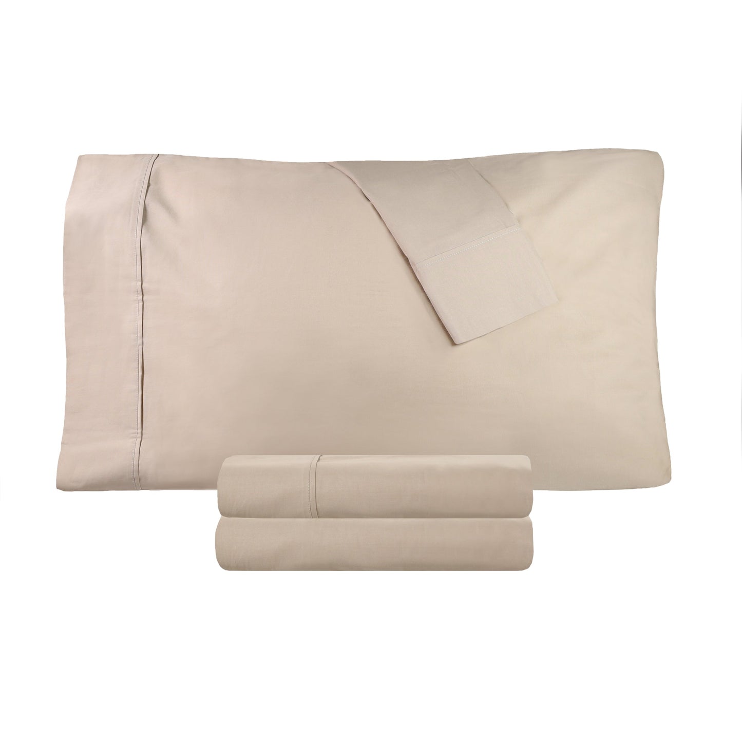 Solid Cotton Percale 2-Piece Pillowcase Set - Tan