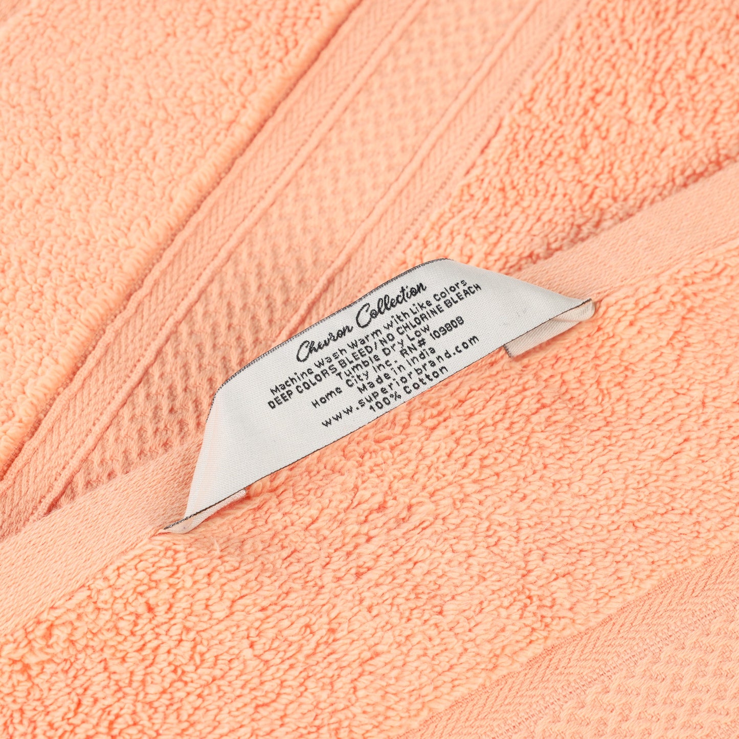 Chevron Zero Twist Solid and Jacquard Soft Cotton 6 Piece Towel Set - Peach