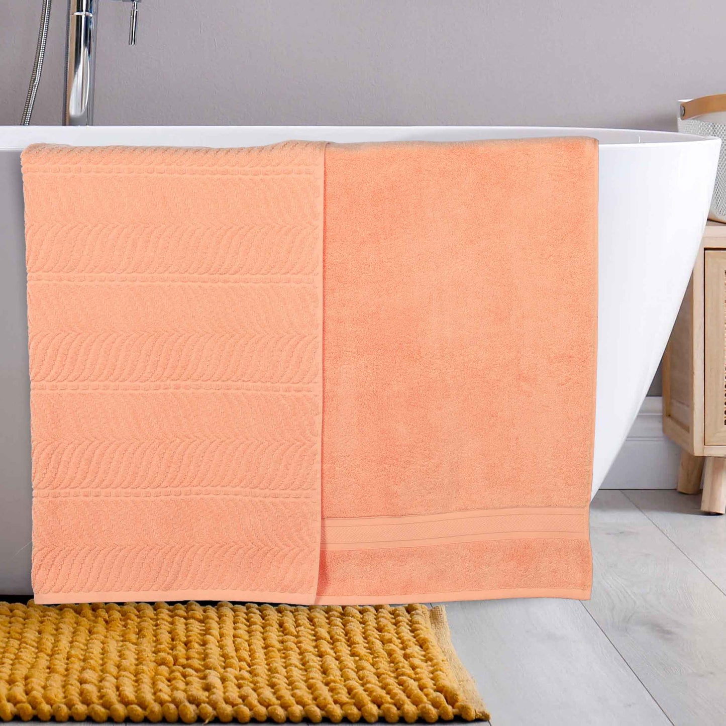Chevron Zero Twist Solid and Jacquard Soft Cotton Bath Sheet Set of 2 - Peach
