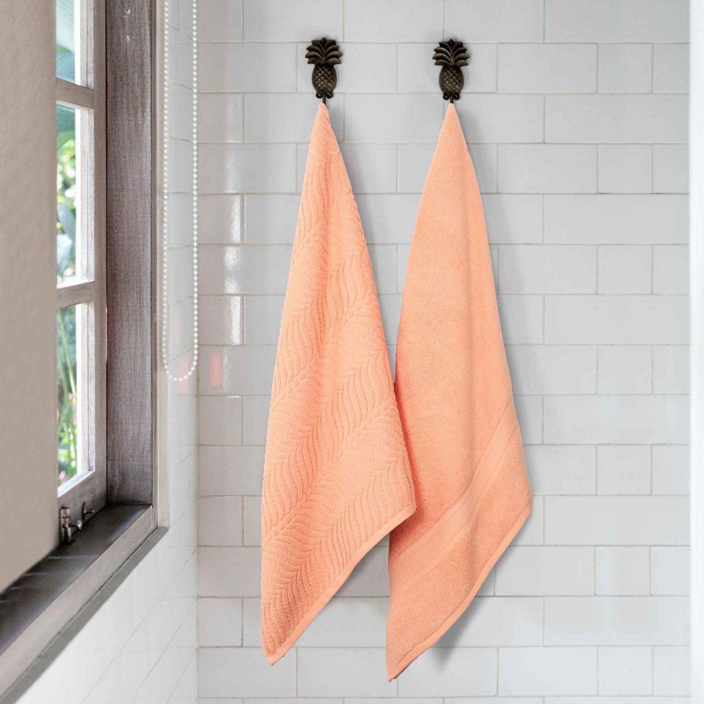 Chevron Zero Twist Solid and Jacquard Soft Cotton Bath Sheet Set of 2 - Peach