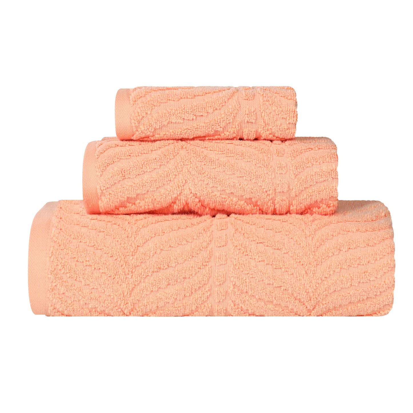 Chevron Zero Twist Jaquard Cotton 3 Piece Bathroom Towel Set - Peach