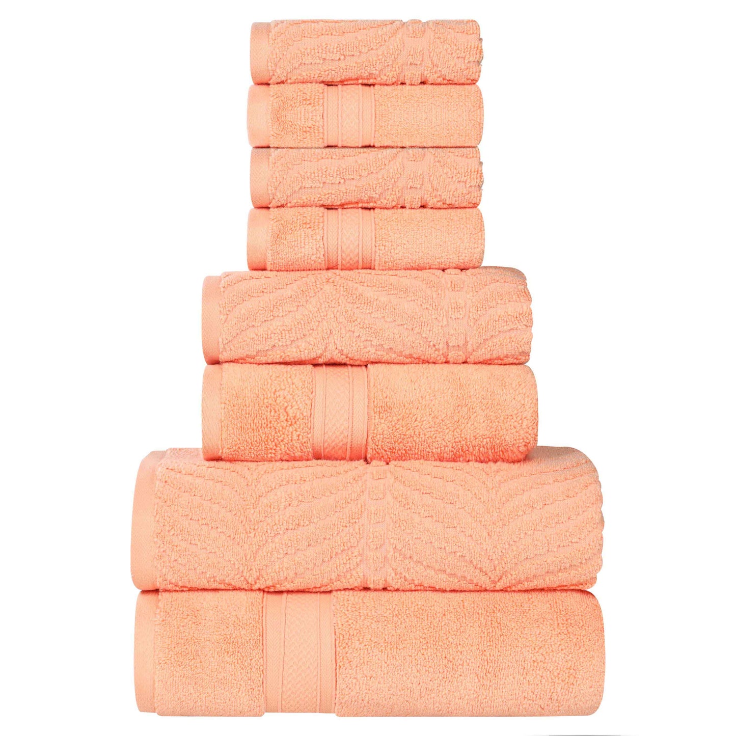 Chevron Zero Twist Solid and Jacquard Cotton 8 Piece Towel Set - Peach
