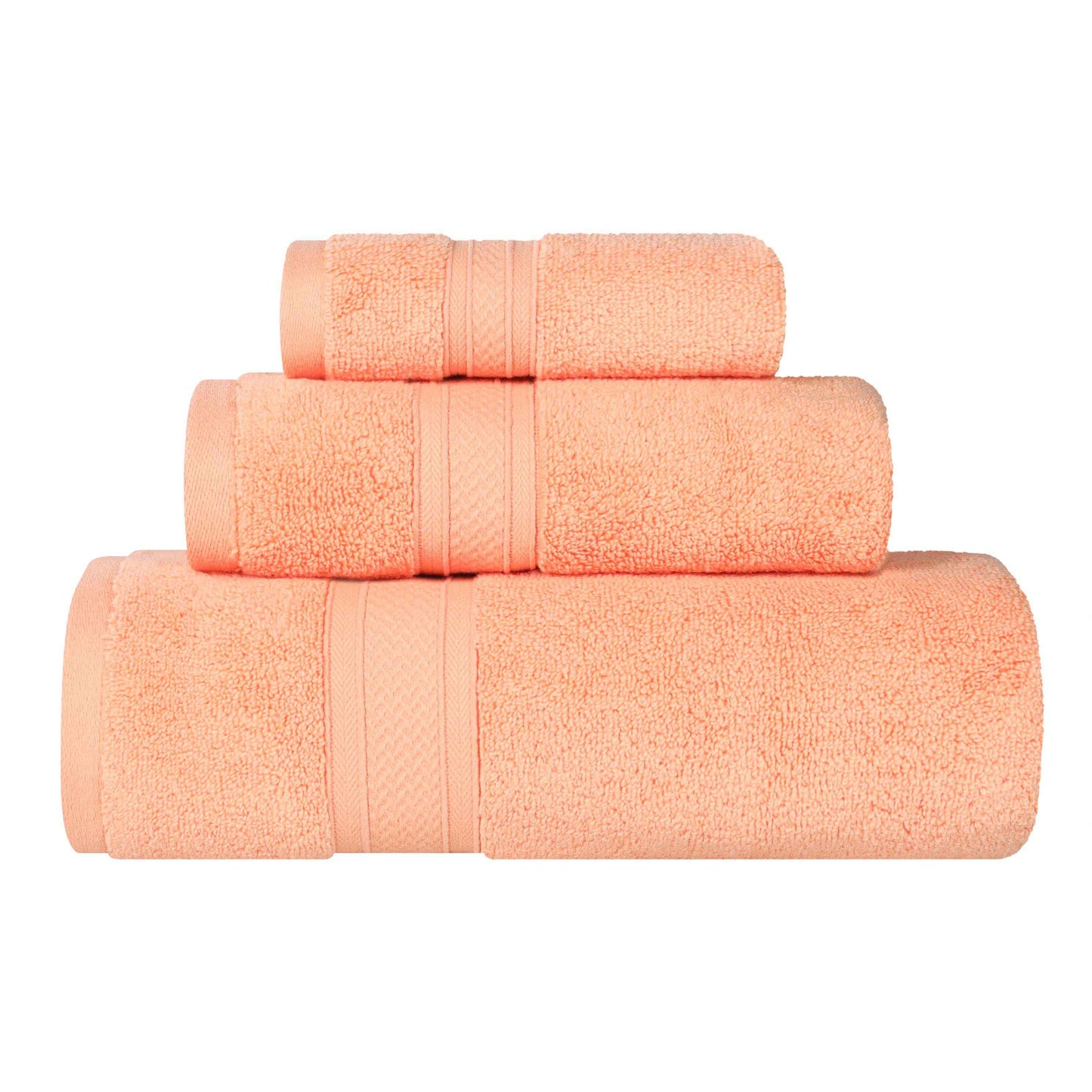 Chevron Zero Twist Solid Soft Absorbent Cotton 3 Piece Towel Set - Peach