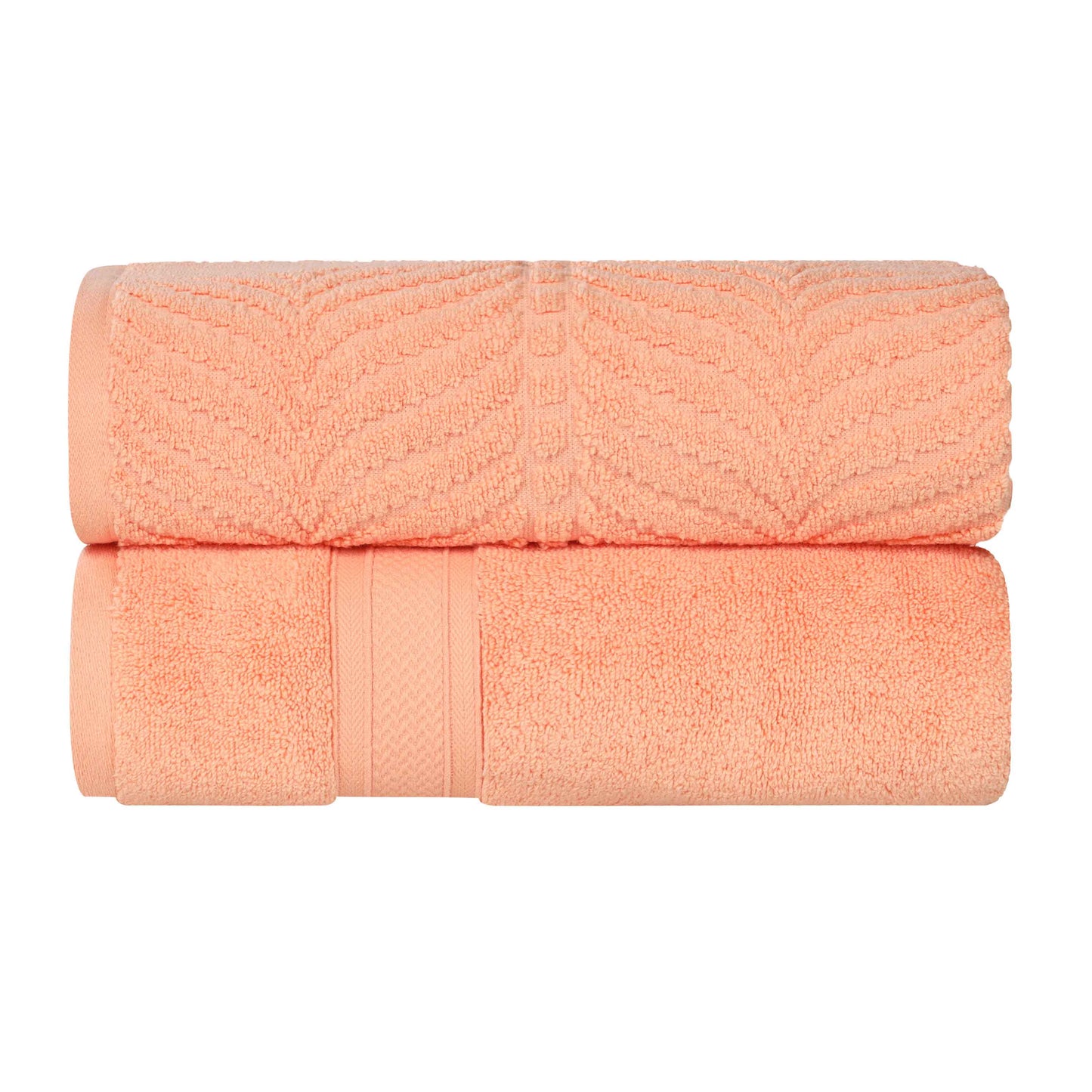 Chevron Zero Twist Solid and Jacquard Soft Cotton Bath Sheet Set of 2 - Peach