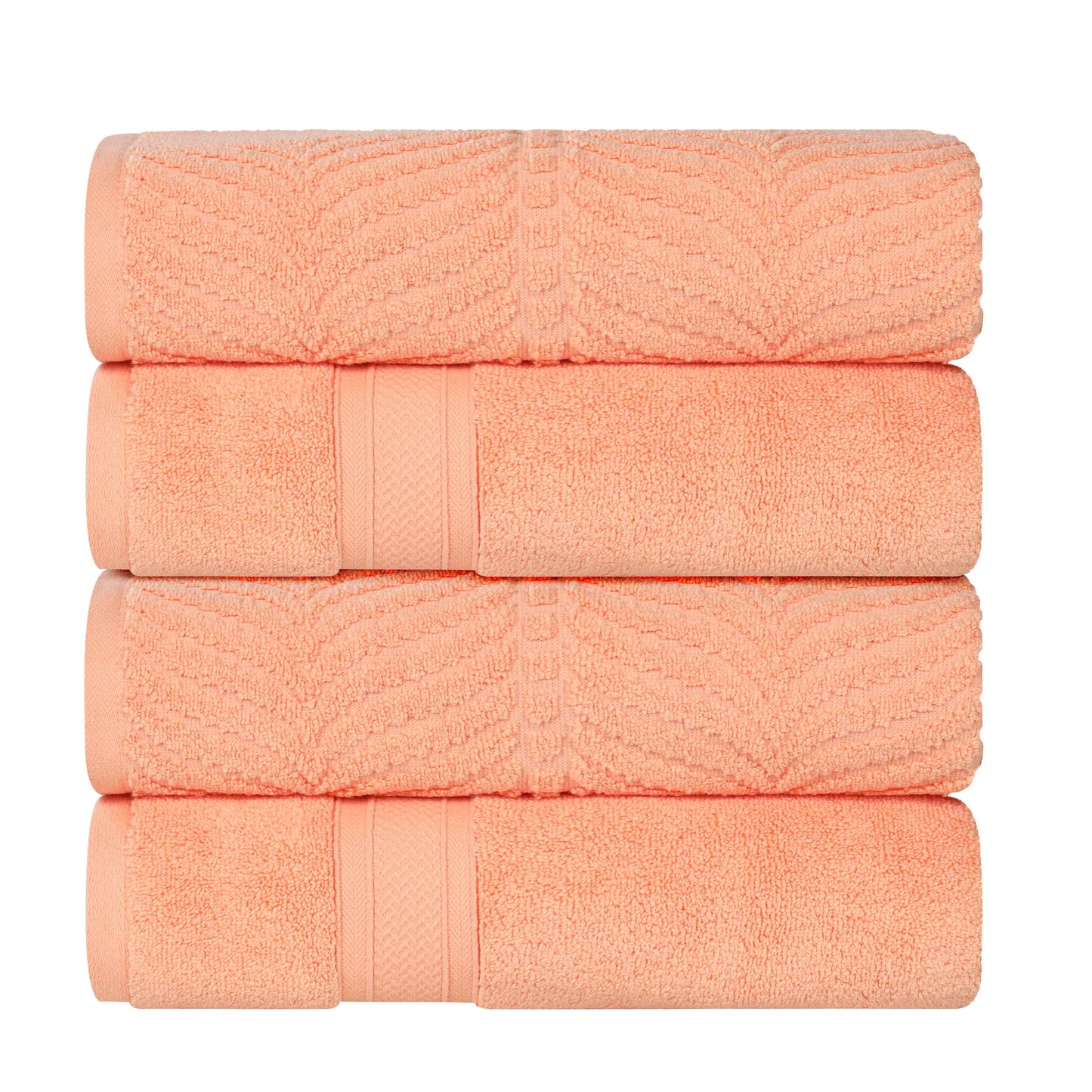 Chevron Zero Twist Solid and Jacquard Soft Cotton Hand Towel Set of 6 - Peach