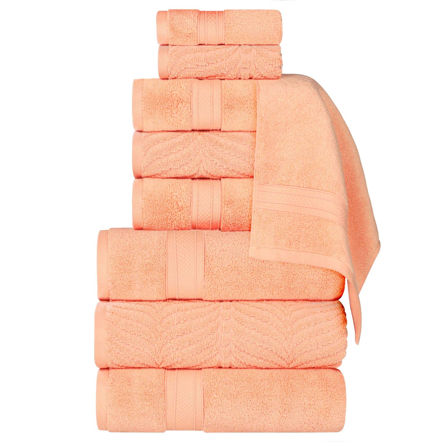 Chevron Zero Twist Solid and Jacquard Cotton 9 Piece Towel Set - Peach