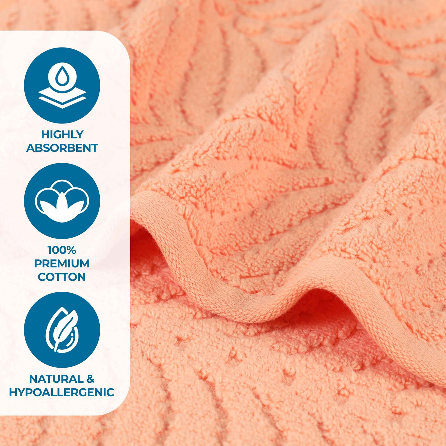 Chevron Zero Twist Solid and Jacquard Soft Cotton 6 Piece Towel Set - Peach