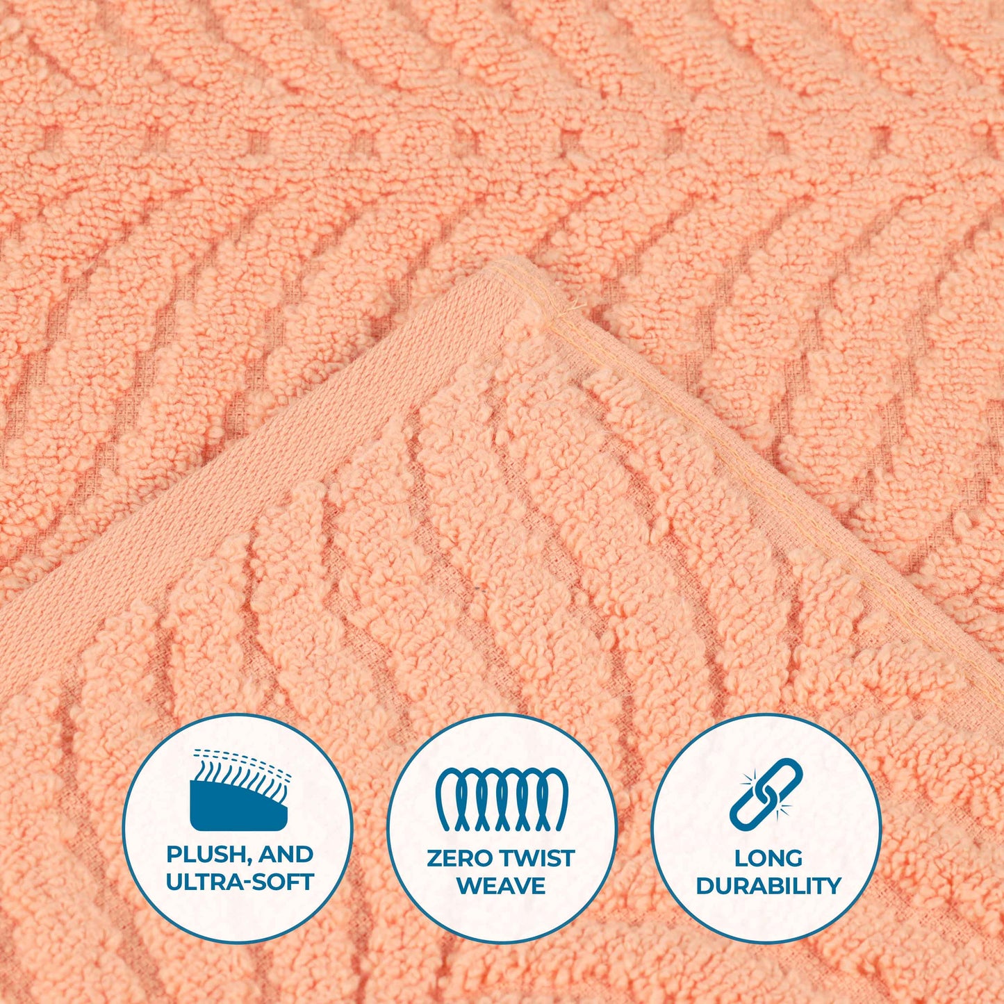 Chevron Zero Twist Solid and Jacquard Soft Cotton 6 Piece Towel Set - Peach