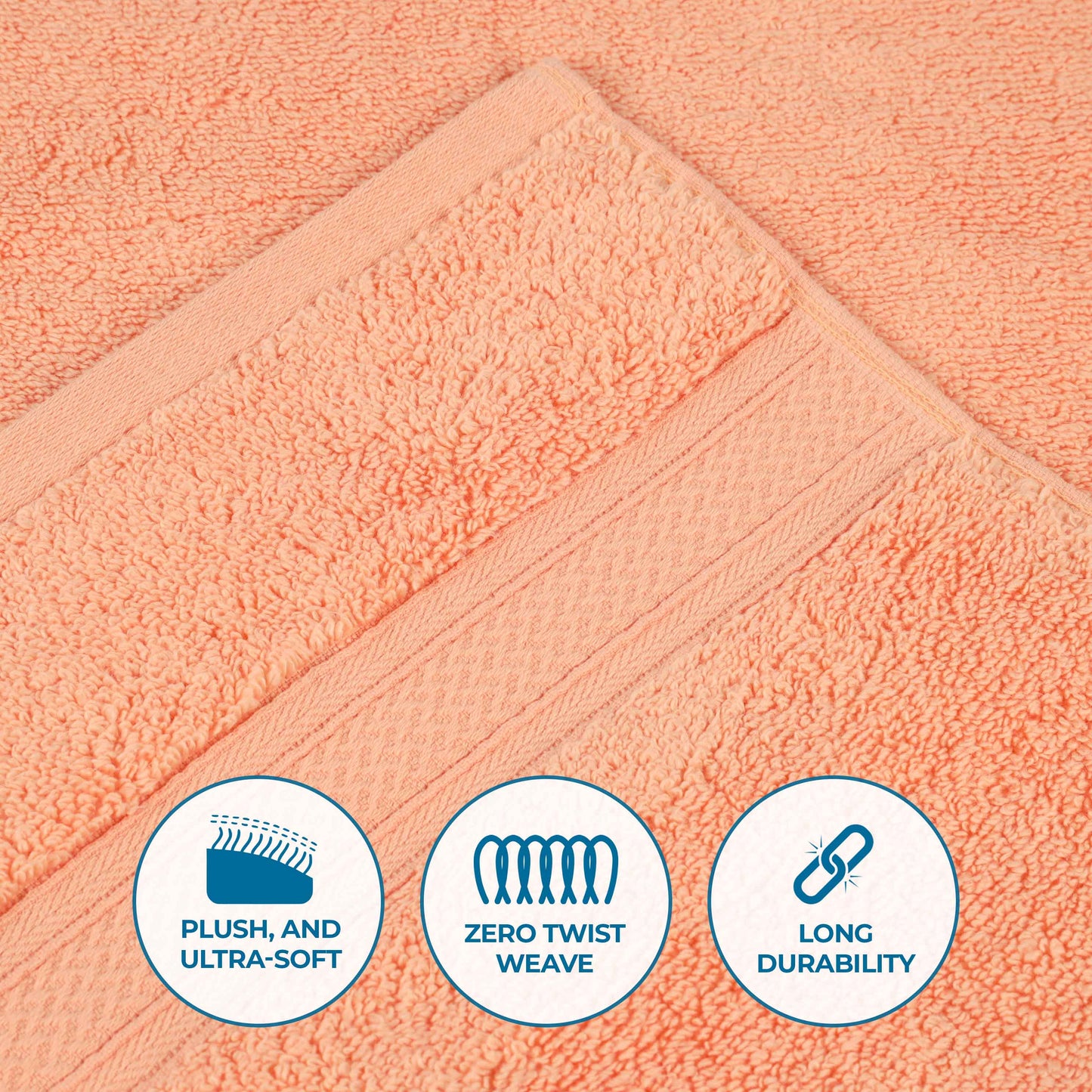 Chevron Zero Twist Solid and Jacquard Soft Cotton 6 Piece Towel Set - Peach