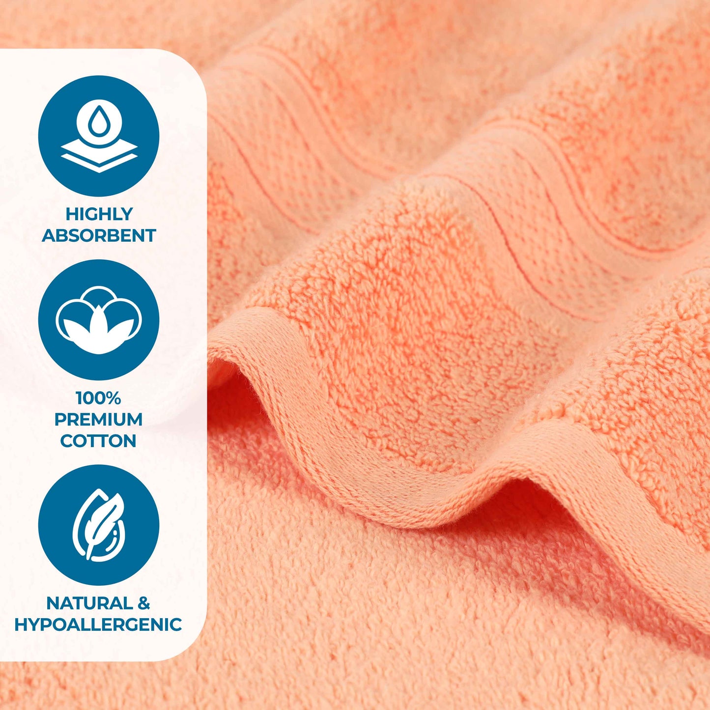 Chevron Zero Twist Solid and Jacquard Cotton 8 Piece Towel Set - Peach