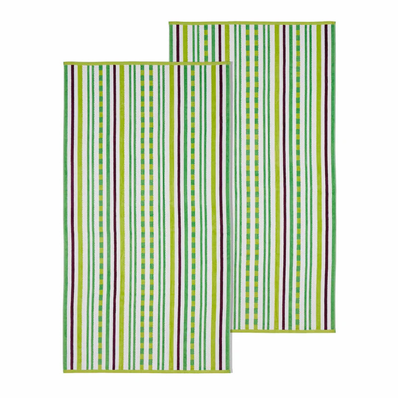 Stripe Cotton Oversized Medium Weight 2 Piece Beach Towel Set - Pear