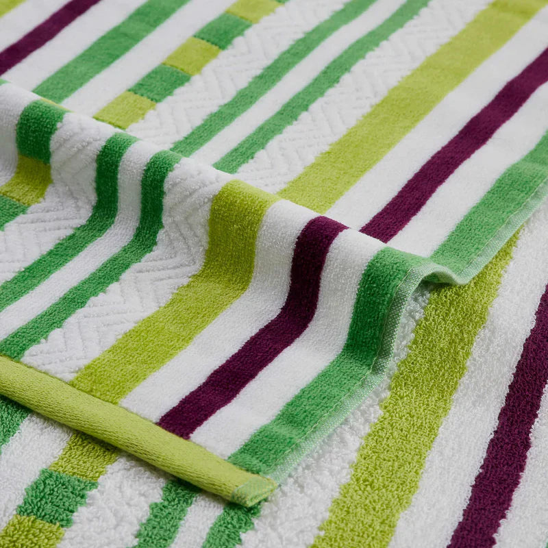 Stripe Cotton Oversized Medium Weight 2 Piece Beach Towel Set - Pear