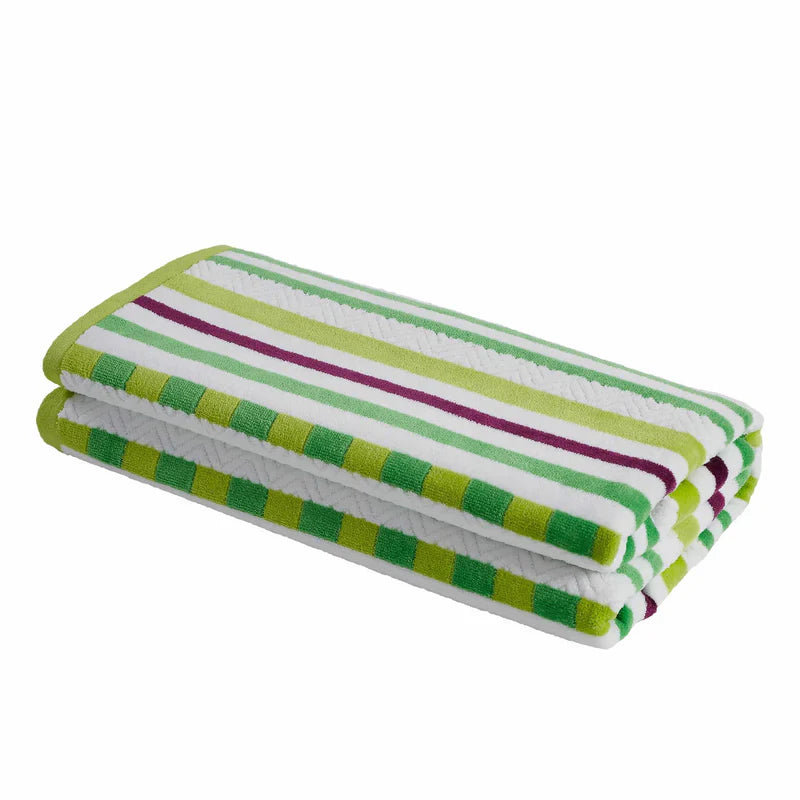 Stripe Cotton Oversized Medium Weight 2 Piece Beach Towel Set - Pear