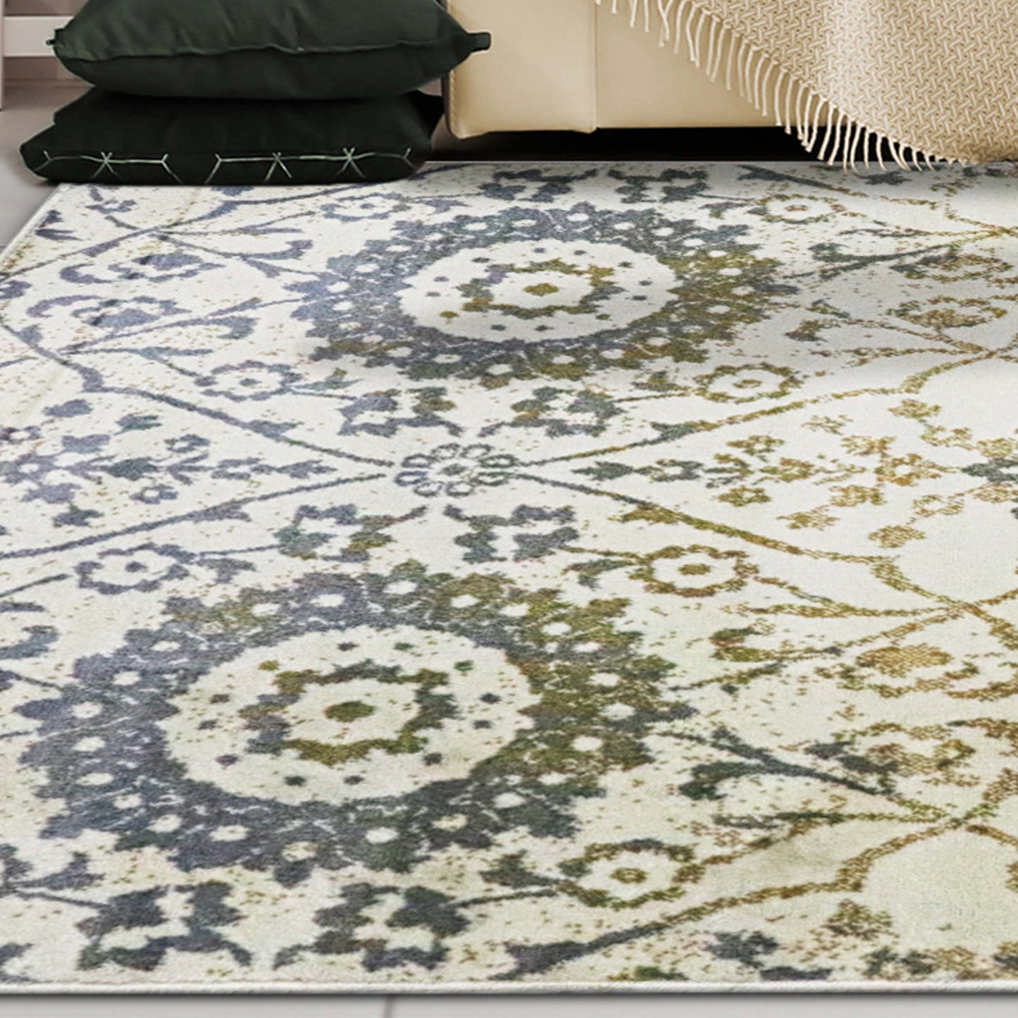 Superior Pendleton Traditional Floral Indoor Area Rug or Runner Rug Or Door Mat - Ivory