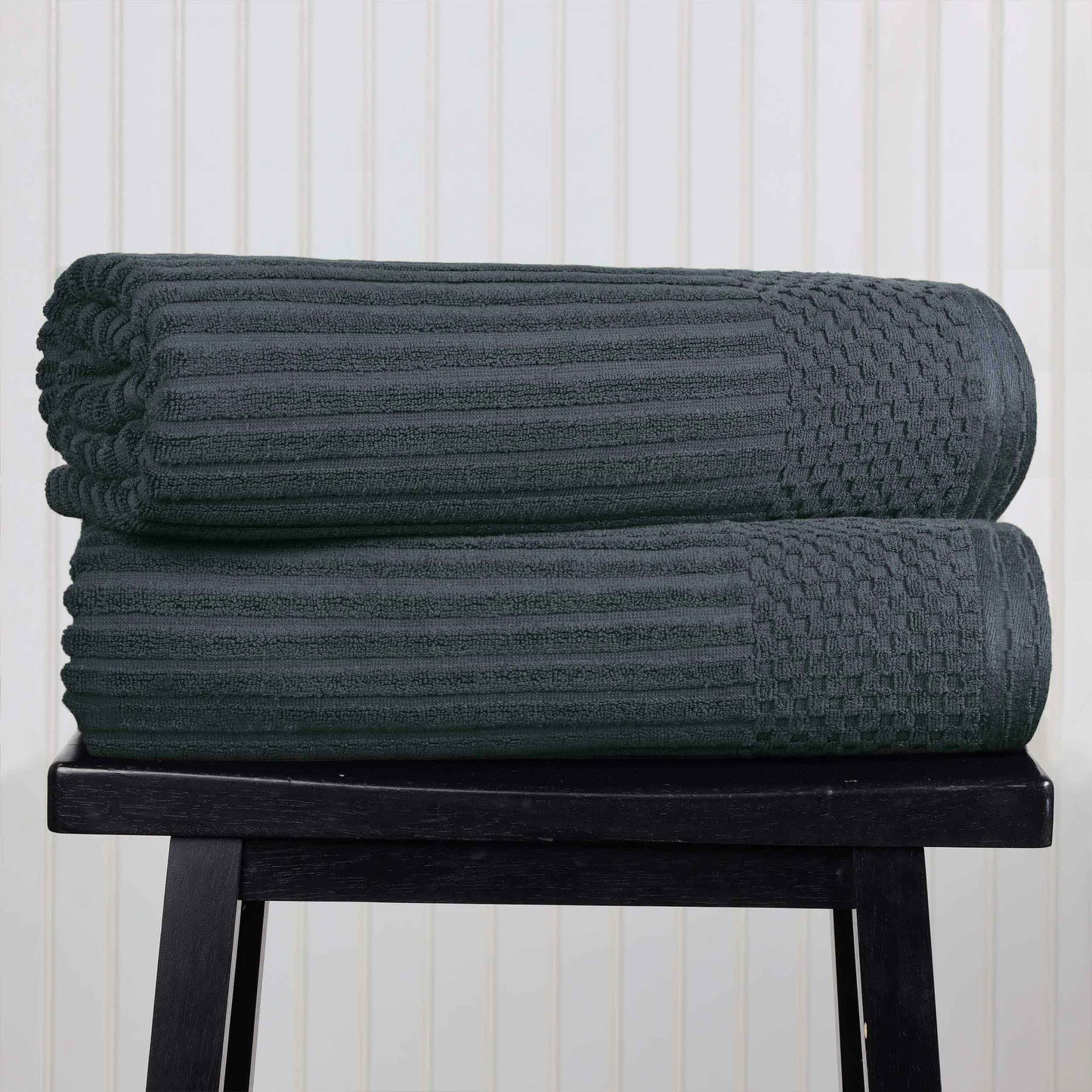 Ribbed Textured Cotton 2 Piece Bath Sheet Towel Set - Pine