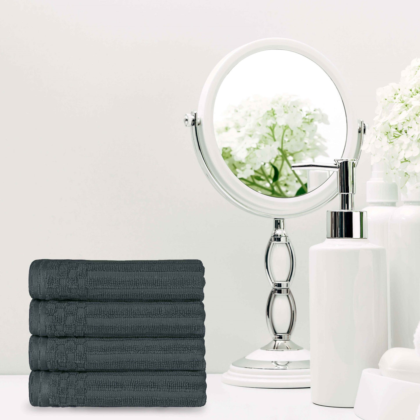 Ribbed Textured Cotton Ultra-Absorbent 4 Piece Hand Towel Set - Pine