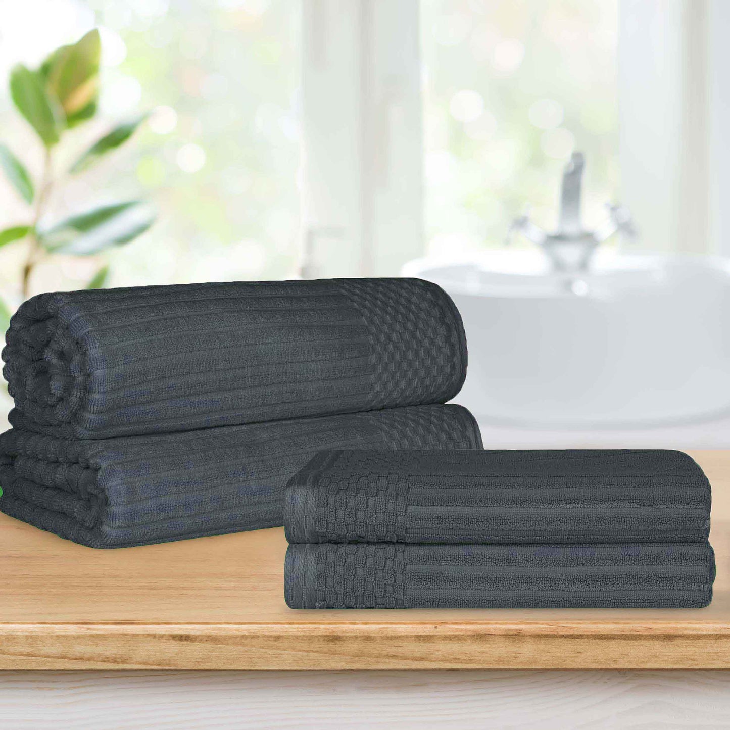 Superior Soho Ribbed Textured Cotton Ultra-Absorbent Bath Sheet & Bath Towel Set - Pine