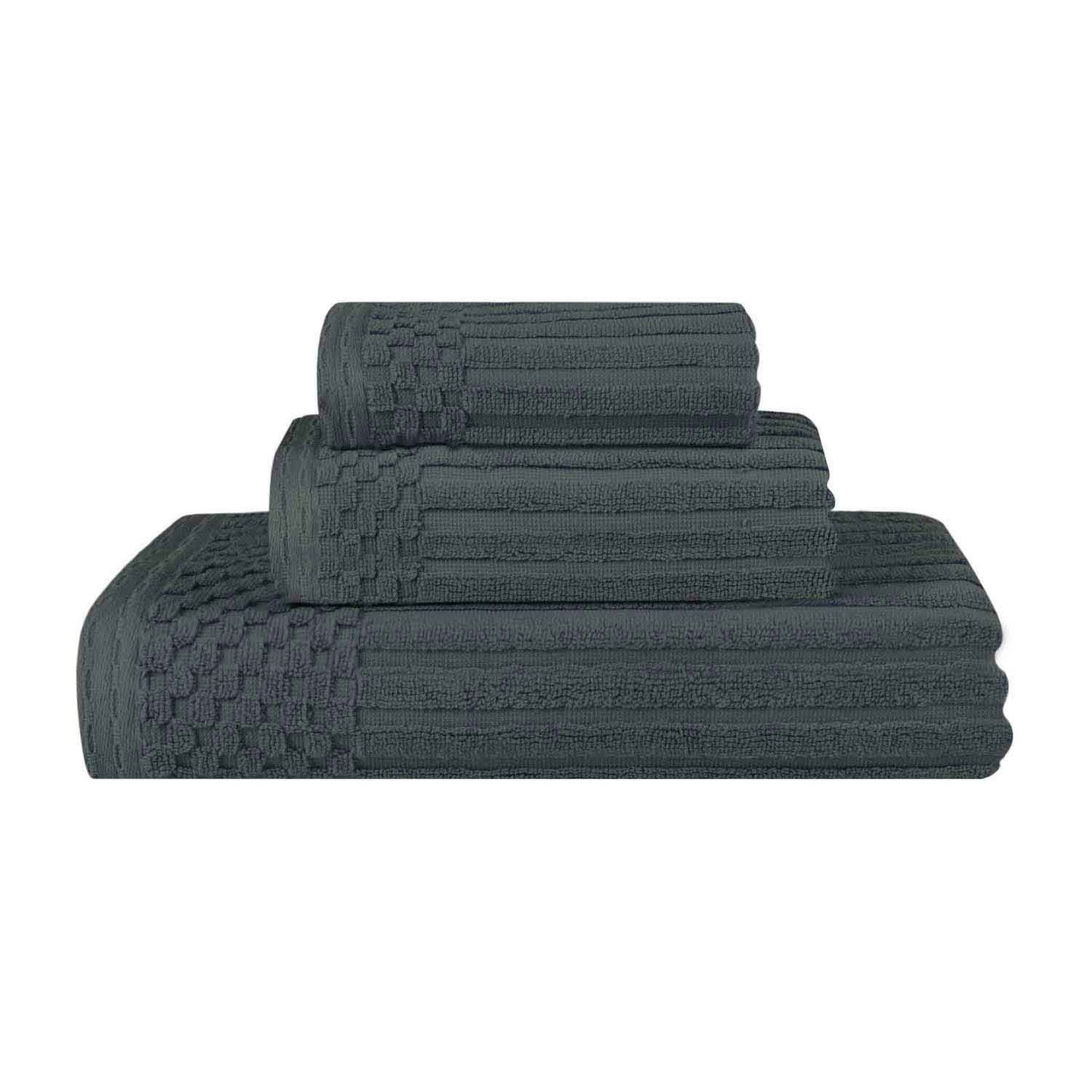Soho Ribbed Cotton Absorbent 3 Piece Assorted Towel Set - Pine