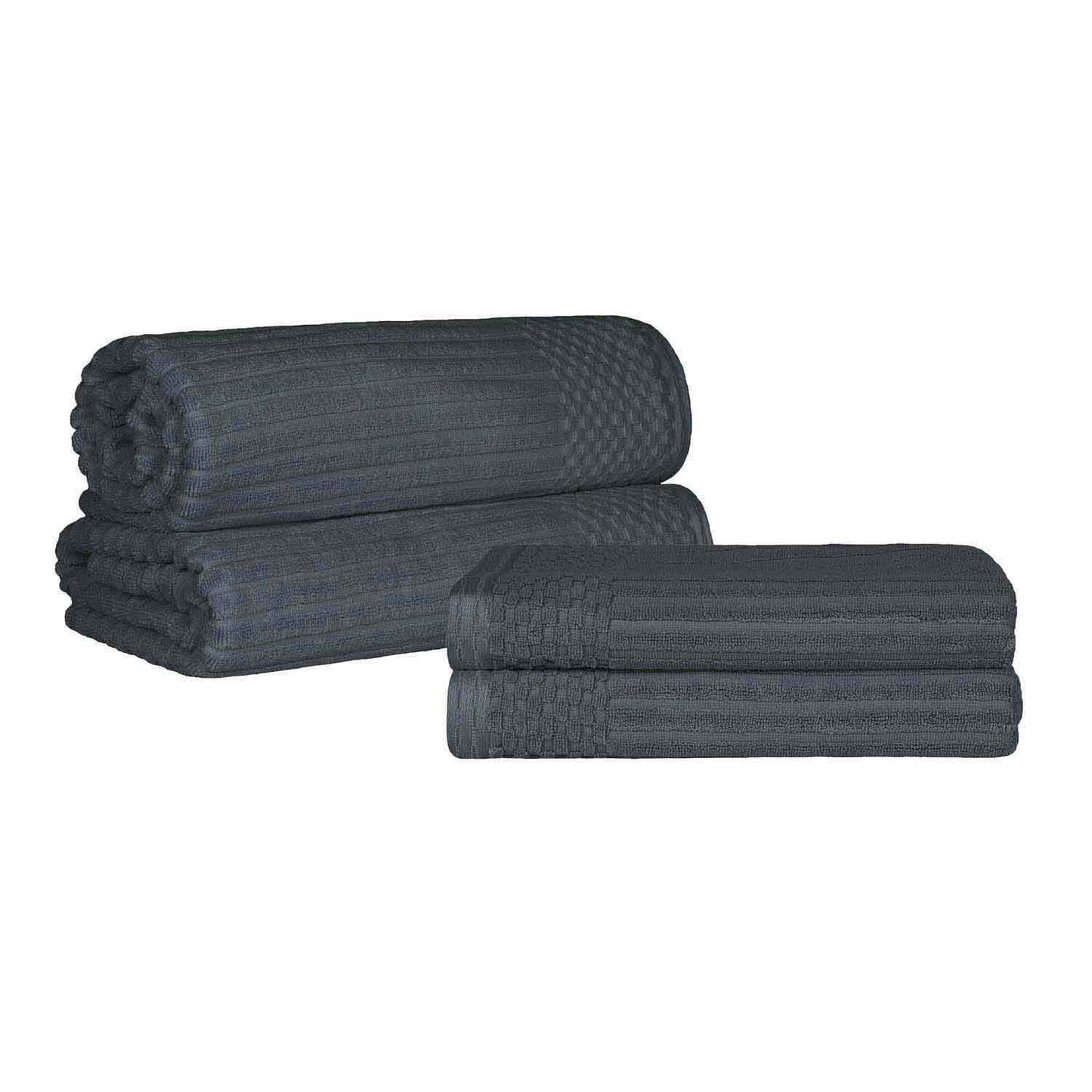 Superior Soho Ribbed Textured Cotton Ultra-Absorbent Bath Sheet & Bath Towel Set - Pine