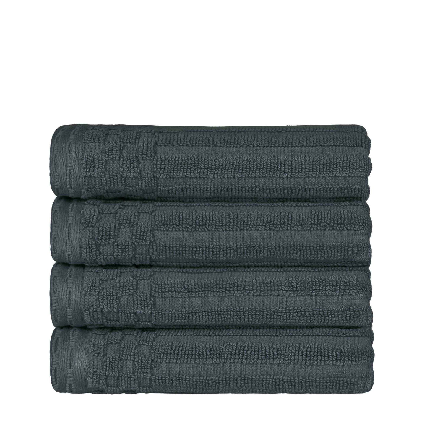 Ribbed Textured Cotton Ultra-Absorbent 4 Piece Hand Towel Set - Pine