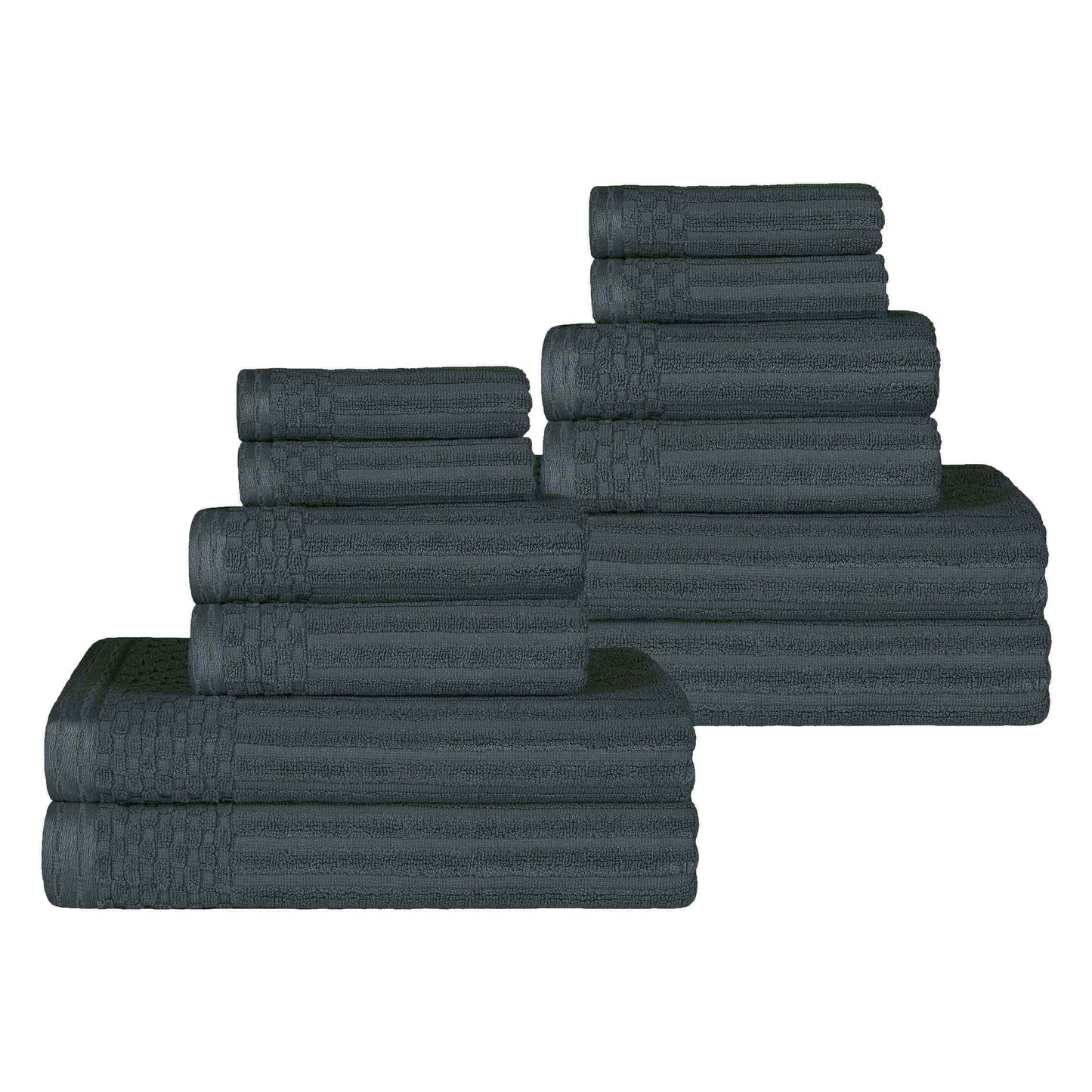 Ribbed Textured Cotton Medium Weight 12 Piece Towel Set